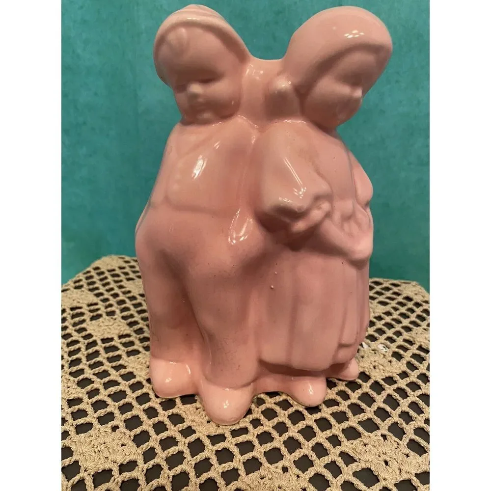 Antique 1940's Ceramic Art Flower Vase with Boy and Girl **Please See Last Photo